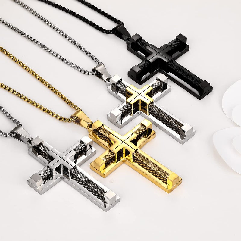 Yonhon Men's Cross Necklace for Men Black - Image 4